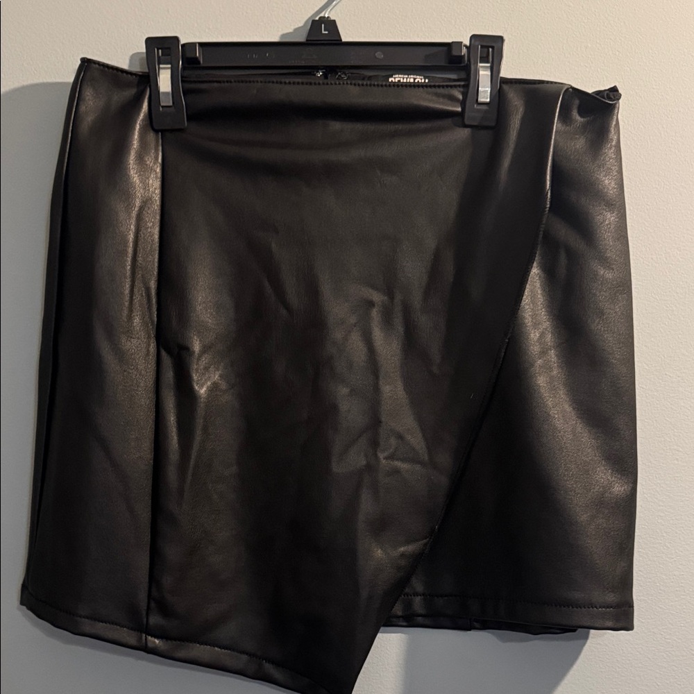 Rewash Black Faux Leather Wrap Mini Skirt